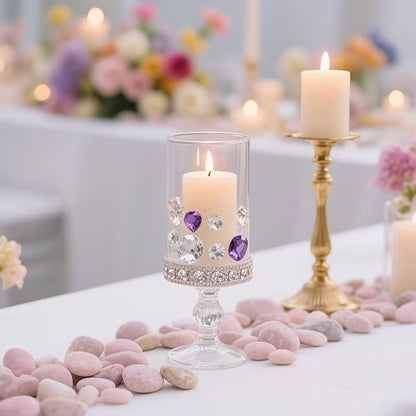 870pcs Purple Artificial Diamond Craft Crystals - Sparkling Crystal Vase Fillers for Weddings, Parties, and Home Decor - Elegant Centerpieces for Candle Holders, Table Settings, and Bridal Gifts, Candle Decorations, Party Centerpieces, Sparkling Crystal D