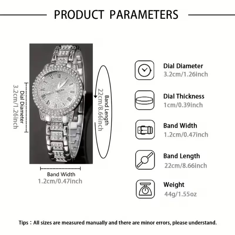 7pcs Women's Quartz Watch Concept Dial Fashion Wristwatch with Bracelet, Necklace, Ring, and Earrings Set - Perfect for Birthday Gifts and Holiday Parties, Suitable for Ladies and Students