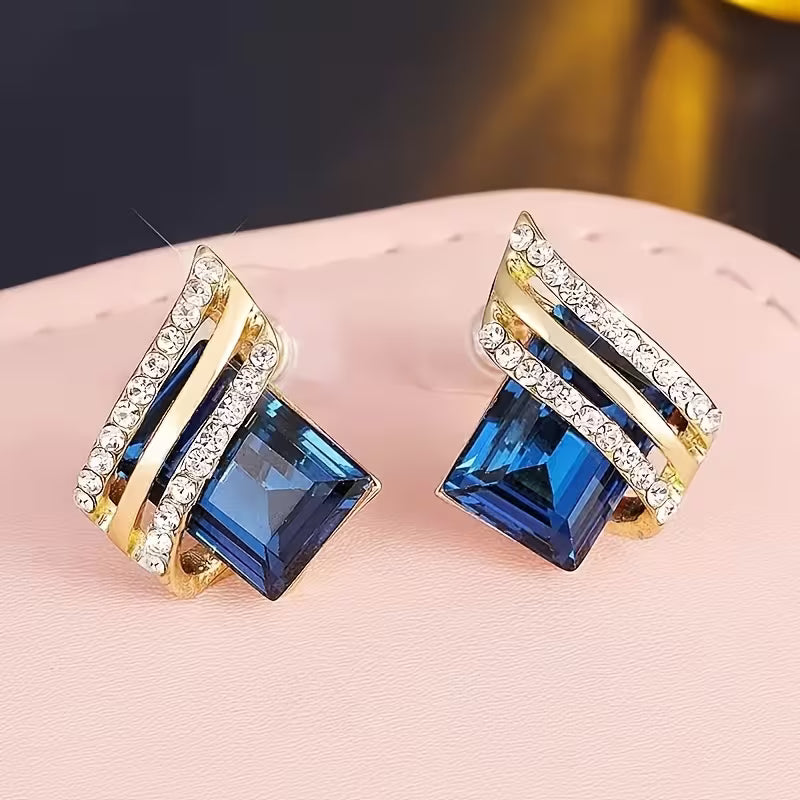 Elegant Retro-Style Geometric Earrings with Red Accents and Golden Anti-Allergy Alloy | Perfect for Wedding, Party, and Valentine'S Day Gifts, KC Golden Plated, Mosaic