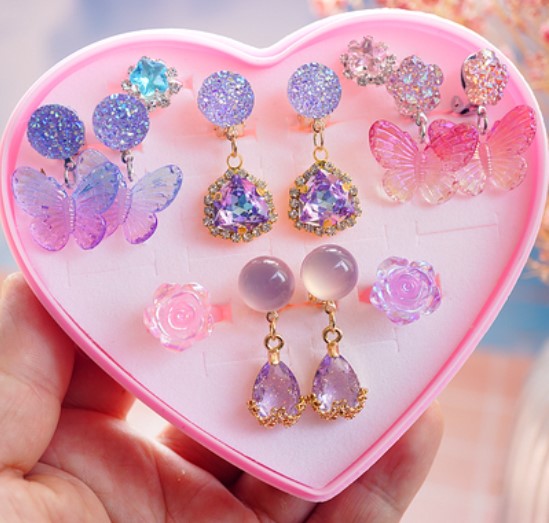 Girls Children's Gem Swan Ear Ornaments