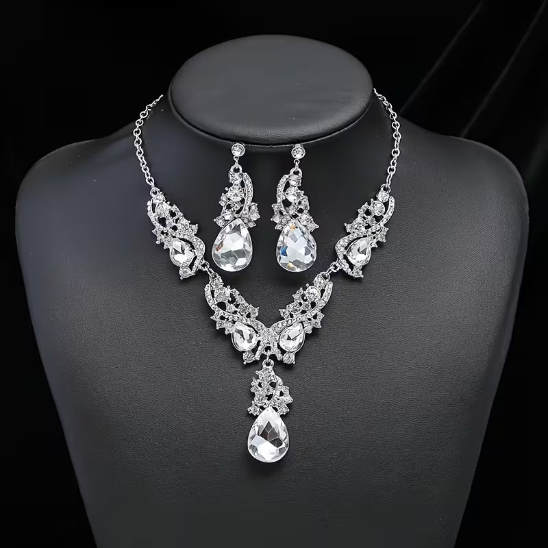 3pcs Set of Light Luxury Emerald Green -encrusted Vintage Alloy Rhinestone Women's Jewelry Set, Suitable for Banquets and Weddings, Ideal for Gifting