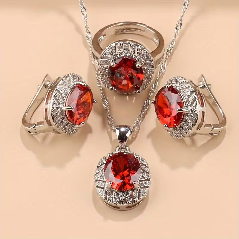 Elegant and Stylish Bridal Jewelry Set | 4pcs Set | Inlaid with Synthetic Synthetic Zirconia, Suitable for Weddings, Daily Wear, Parties, and Banquets