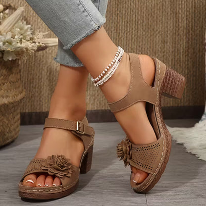 Women's High-heeled Sandals, Solid Color, Soft Floral, Lightweight, Women Shoes