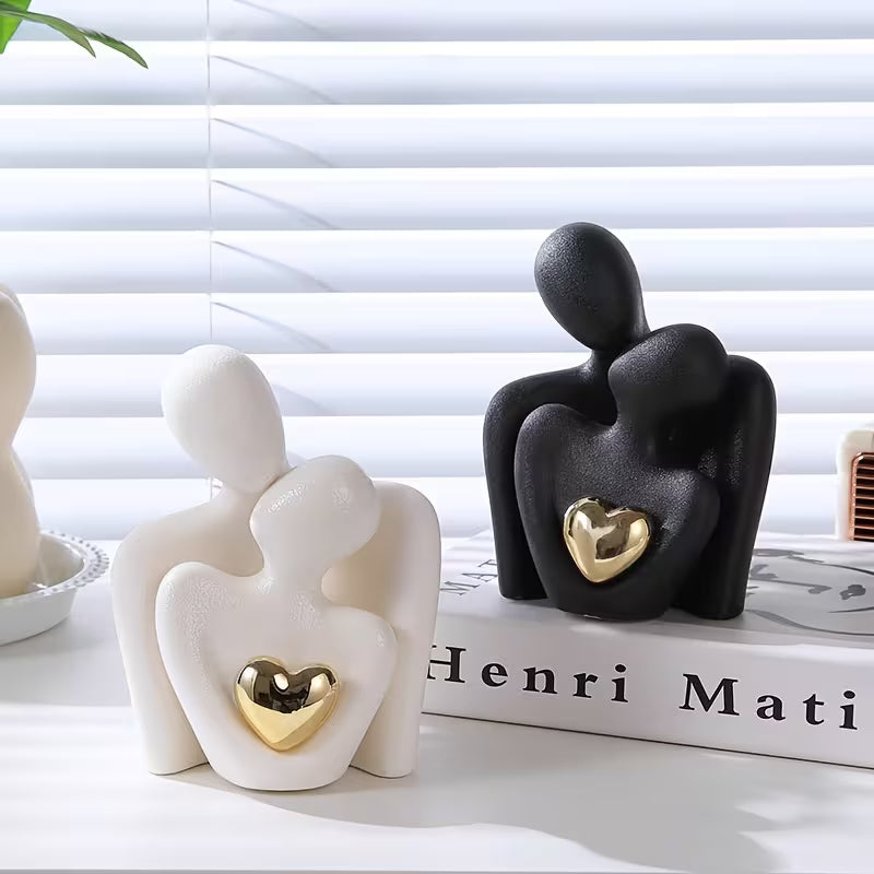 1pc/pair of modern elegant couple statues with Golden heart accents - showcasing beautiful love, resin material, perfect for Valentine's Day and holiday decorations, ideal for living room, bedroom, and hallway, romantic home decor | exquisite porcelain de