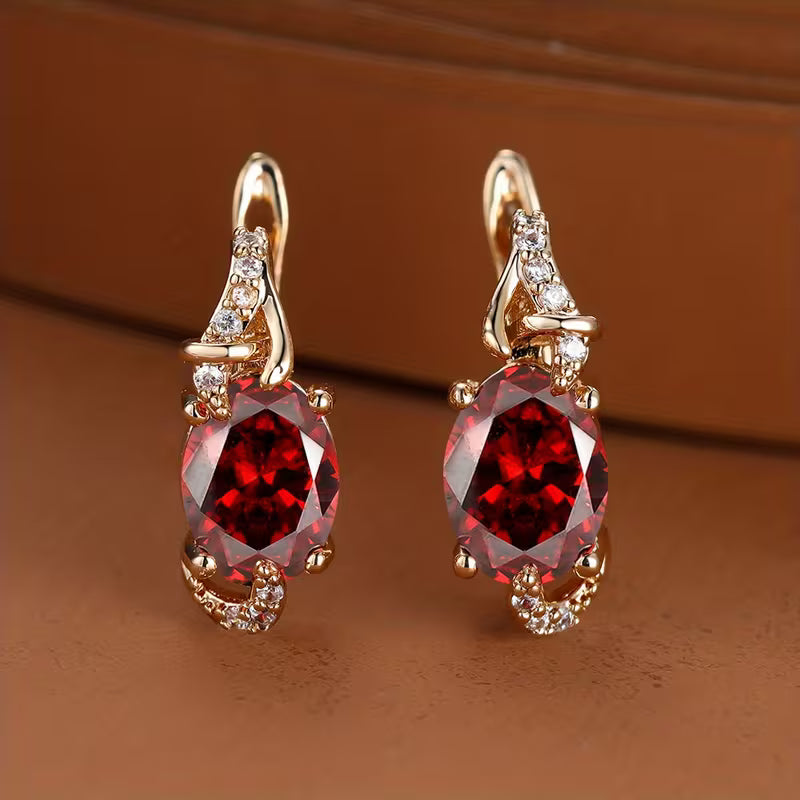 18K Gold Plated Blue Stone Stud Earrings Trendy Women Round Oval Cut White Blue Red Pink Stone Drop Earrings Anniversary Claw Earrings Jewelry