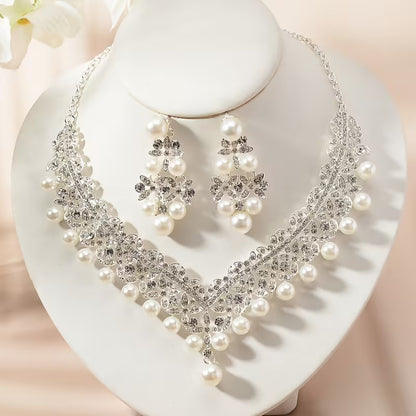 3pcs Wedding Necklace Set with Bridal Jewelry, High-End Bride Necklace and Earrings Two-Piece Wedding Accessory Elegant Jewelry Set