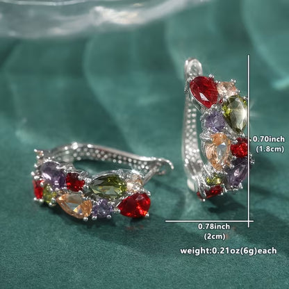 Women's Teardrop Synthetic Zirconia Hoop Earrings with KC & Copper Inlay - Multi-Color (///) Bohemian Luxury Suitable for Birthdays, Christmas Gifts, Parties & Daily Wear