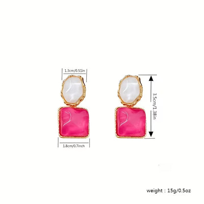 Elegant Boho Chic Irregular Square & Oval Resin Earrings - French-Inspired, Versatile Golden-Tone Dangle Earrings with Stainless Steel Posts for Daily Wear and Parties, Quirky Earring