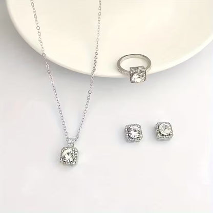 Set of 4 Stylish And Dazzling Earrings, Necklace, And Ring - A Beautiful And Versatile Gift