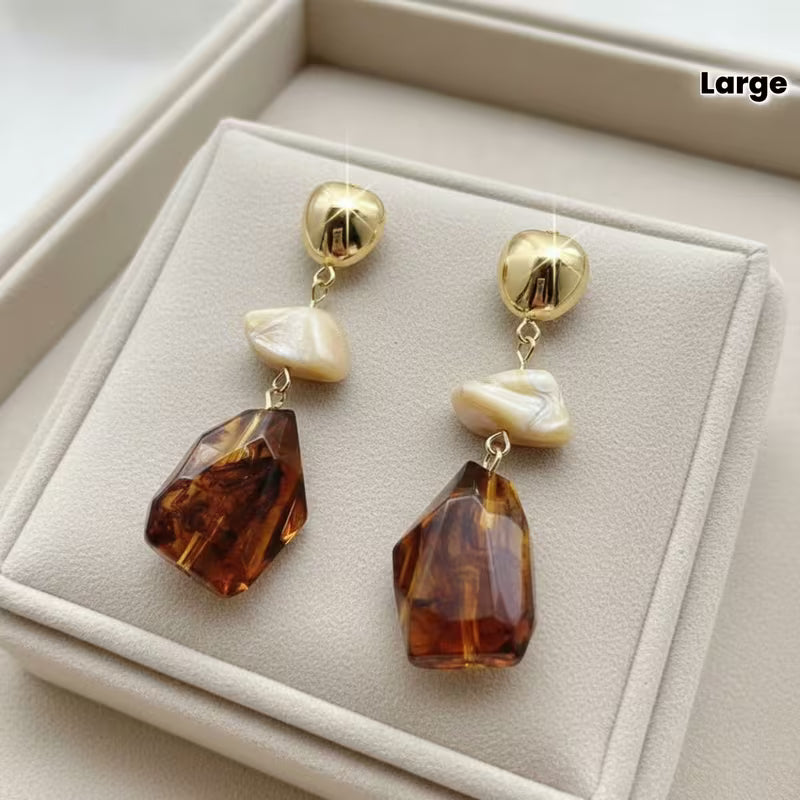 1pc Women's Vintage Bohemian Teardrop Earrings - Large -Looking Resin/-like Beads, -Tone & Accent - Elegant Dangle for Daily Wear, Parties, Weddings, Year-Round - Boho Wedding & Christmas