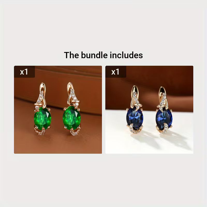 18K Gold Plated Blue Stone Stud Earrings Trendy Women Round Oval Cut White Blue Red Pink Stone Drop Earrings Anniversary Claw Earrings Jewelry