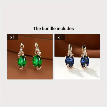 18K Gold Plated Blue Stone Stud Earrings Trendy Women Round Oval Cut White Blue Red Pink Stone Drop Earrings Anniversary Claw Earrings Jewelry
