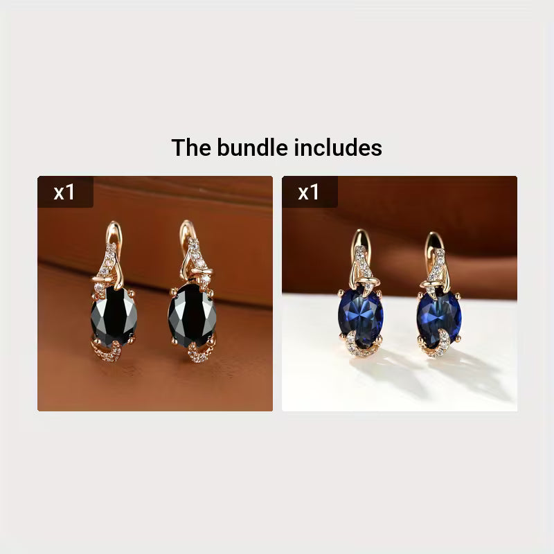 18K Gold Plated Blue Stone Stud Earrings Trendy Women Round Oval Cut White Blue Red Pink Stone Drop Earrings Anniversary Claw Earrings Jewelry
