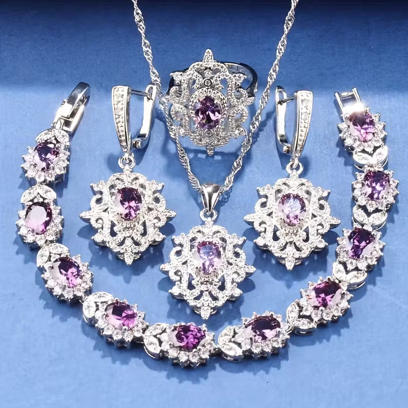 5pcs Luxury Elegant Jewelry Set, 18K Golden Plated Copper, with Synthetic Emerald & Cubic Zirconia, Includes Earrings, Necklace, Pendant, Ring, Bracelet, for Daily & Party Wear, Ideal for Christmas & All Seasons