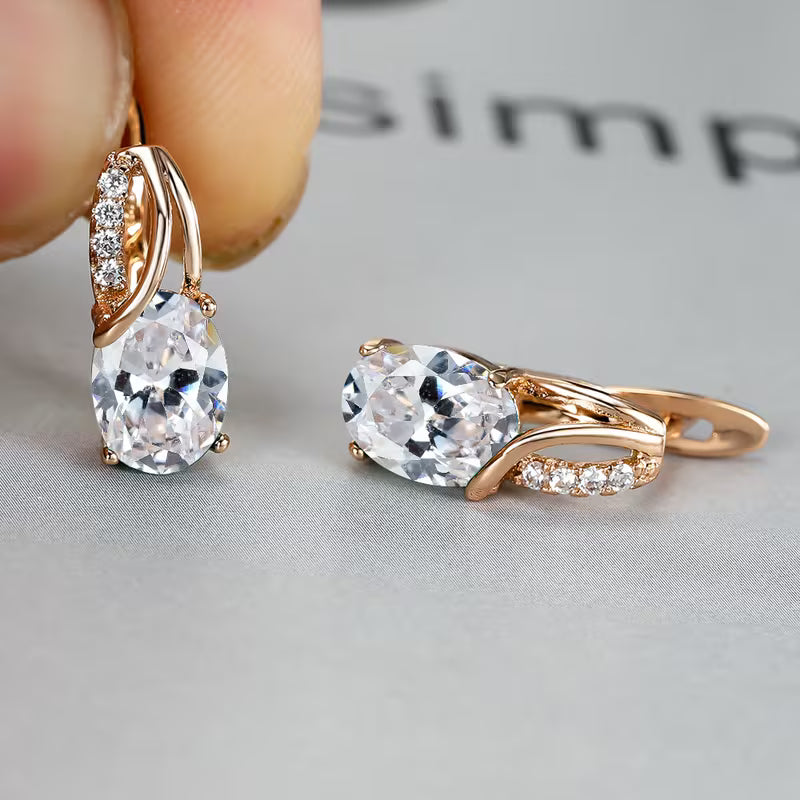 Elegant and fashionable oval cut Synthetic Zirconia, Synthetic Zirconia earrings, vintage Synthetic Zirconia earrings, bridal wedding jewelry gifts