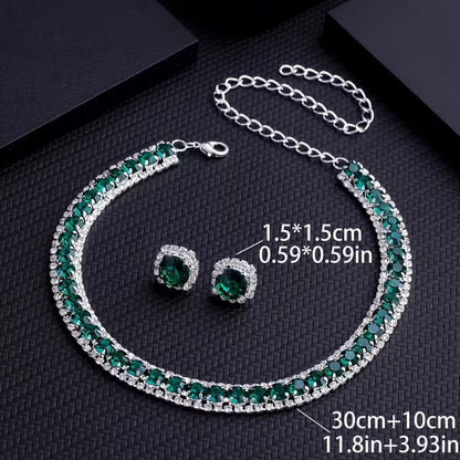 Luxury Green Necklace and Earrings Set, Sexy & Simple Style, Fashion Jewelry for Women, Elegant Evening Party Accessories Gifts for Eid