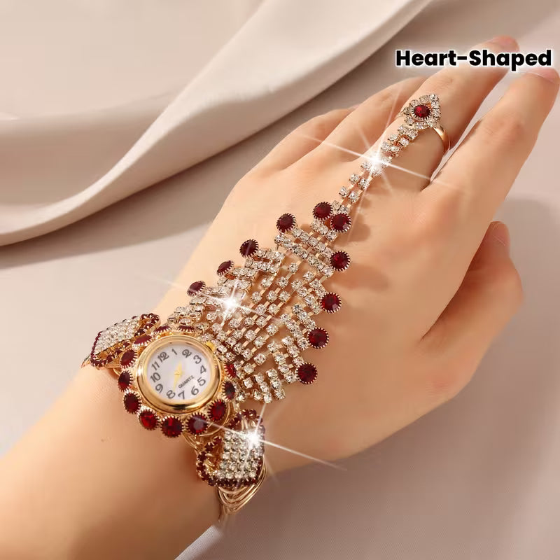 A Stylish And Elegant Women'S Quartz Bracelet Watch, Adorned with Heart-Shaped Rhinestones, Makes a Lovely Gift for Her.