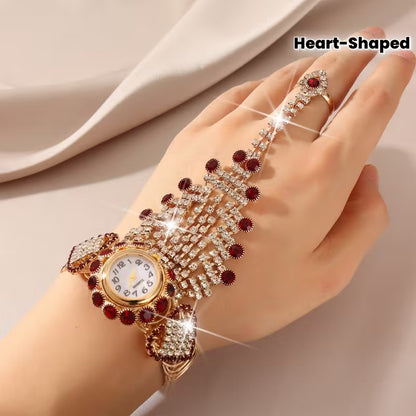 A Stylish And Elegant Women'S Quartz Bracelet Watch, Adorned with Heart-Shaped Rhinestones, Makes a Lovely Gift for Her.