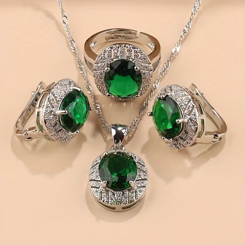 Elegant and Stylish Bridal Jewelry Set | 4pcs Set | Inlaid with Synthetic Synthetic Zirconia, Suitable for Weddings, Daily Wear, Parties, and Banquets