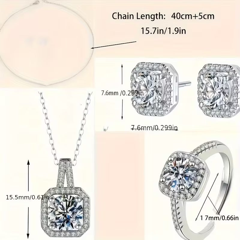 Brilliant Rectangular Zirconia Jewelry Set - Sparkling Earrings, Necklace, And Ring - Timeless Luxury for Women - a Perfectly Exquisite Gift