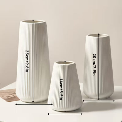piece set of plastic striped vase combination, 3 sizes (small/medium/large), Scandinavian modern style home table decoration, durable and strong, suitable for placing dried flowers