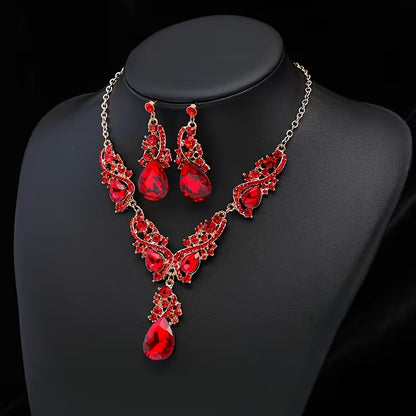 3pcs Set of Light Luxury Emerald Green -encrusted Vintage Alloy Rhinestone Women's Jewelry Set, Suitable for Banquets and Weddings, Ideal for Gifting