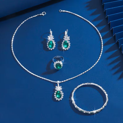 Vintage Luxury Women's Jewelry Set - 5pcs Green Oval Pendant Necklace, Ring, Earrings, and Bracelet - Elegant Fashion for Casual Attire or Gifting