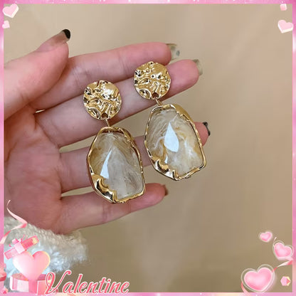 1 Pair of Elegant Vintage Irregular Resin Geometric Earrings, Suitable for Women's Banquet Parties and Vacation Wear