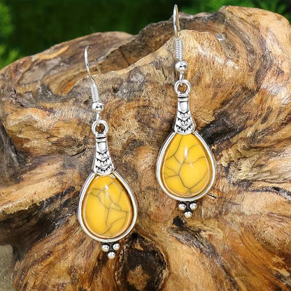 3pcs Bohemian Vintage Style Women's Jewelry Set, Silvery Teardrop Zinc Alloy with Yellow Acrylic Earrings and Necklace Set, Simple and Stylish, Versatile for All Seasons