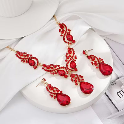 3pcs Set of Light Luxury Emerald Green -encrusted Vintage Alloy Rhinestone Women's Jewelry Set, Suitable for Banquets and Weddings, Ideal for Gifting