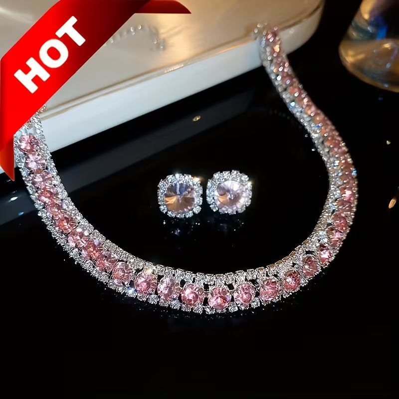 Luxury Green Necklace and Earrings Set, Sexy & Simple Style, Fashion Jewelry for Women, Elegant Evening Party Accessories Gifts for Eid