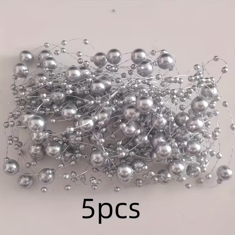 A Pack of 5, Floating Candle Vase Filler Pearl Strands, Wedding Table Decoration, Imitation Pearl Bead Chains
