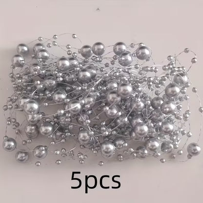 A Pack of 5, Floating Candle Vase Filler Pearl Strands, Wedding Table Decoration, Imitation Pearl Bead Chains