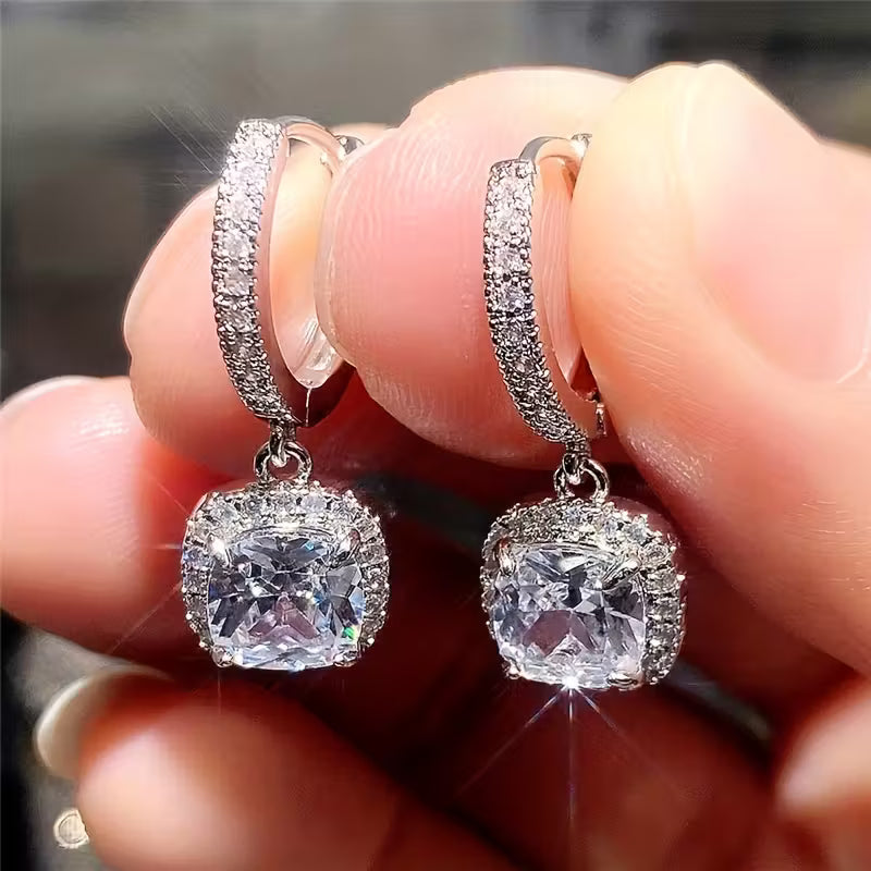 RYYM Elegant Square Zirconia Earrings for Women - White Golden Plated, Nickel-Free, Synthetic Cubic Synthetic Zirconia, Ideal for Weddings & Valentine'S Day, Wedding Jewelry|Elegant Earrings|Synthetic Zirconia Earrings