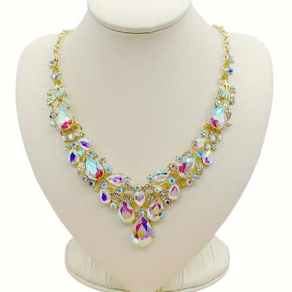 Sparkling Rhinestone Glass Necklace - -Plated Wedding & Suitable for Weddings, Galas, Year-Round Wear - Luxury Vintage Glass Bead Necklace