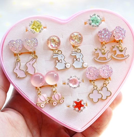 Girls Children's Gem Swan Ear Ornaments