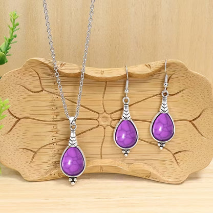 3pcs Bohemian Vintage Style Women's Jewelry Set, Silvery Teardrop Zinc Alloy with Yellow Acrylic Earrings and Necklace Set, Simple and Stylish, Versatile for All Seasons