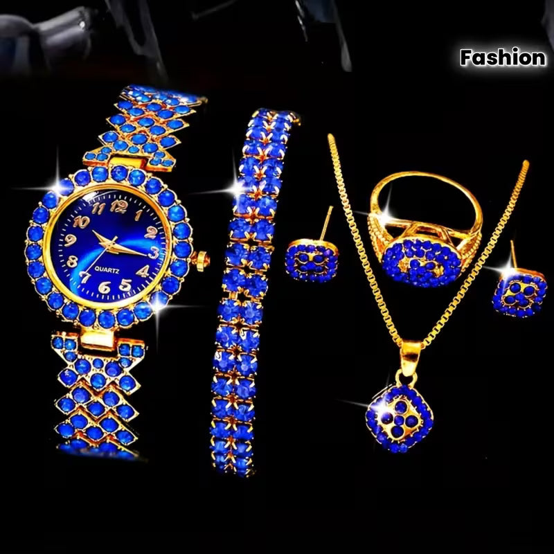 6pcs New Fashion Quartz Watch Set with Alloy Dial, Perfect for Daily Wear, Birthdays, Parties, New Year's, Christmas & Halloween – A Great Gift for Family and Friends, Watch And Earring Set, Watch And Necklace Set, Watch Bracelet Set, Watch Set For Women,