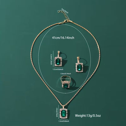 Luxurious 4pcs Square Jewelry Set for Women - Stainless Steel with Synthetic May Birthstone, Perfect for Casual Attire & Gifting