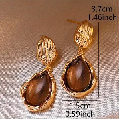 2pcs Vintage Elegant Lightweight Teardrop Resin Ladies' Earrings | 14K Golden Plated Zinc Alloy, Suitable for Daily and Party Occasions