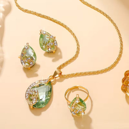 4pcs Ladies Fashion Drip Glass Rhinestone Jewelry Set