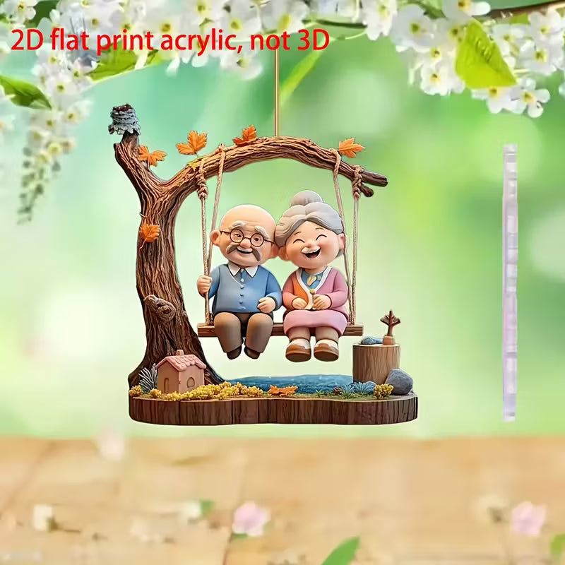 2D Flat, 2D Plane, 2D Plane Printing Acrylic Grandparent Swing Decoration Pendant, Suitable for Home Decoration Pendant, Car Rearview Mirror Pendant, Backpack Decoration, Mother's Day, Father's Day, Anniversary and Other Holiday Decoration Pendant, 2D Pla