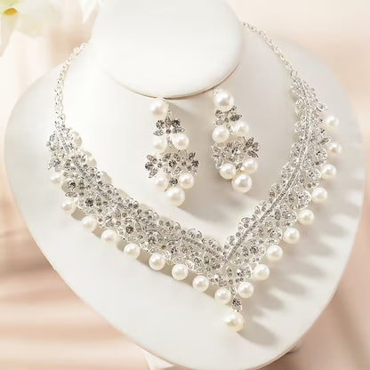 3pcs Wedding Necklace Set with Bridal Jewelry, High-End Bride Necklace and Earrings Two-Piece Wedding Accessory Elegant Jewelry Set