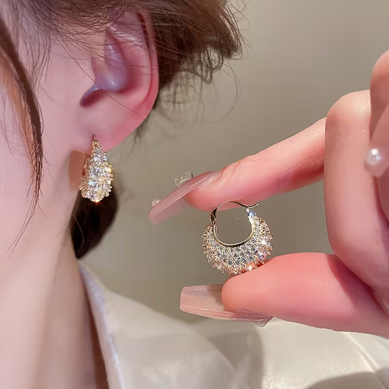 Elegant and luxurious 14K gold-plated earrings set with shiny Zirconia - perfect for daily and banquet occasions, making them an ideal gift for Women's Valentine's Day