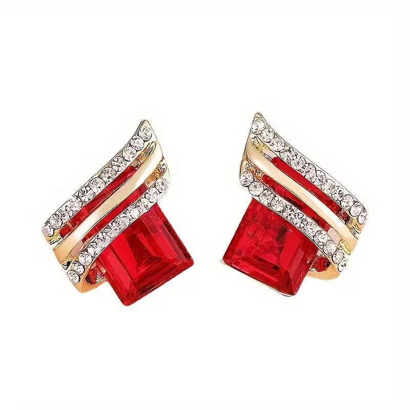 Elegant Retro-Style Geometric Earrings with Red Accents and Golden Anti-Allergy Alloy | Perfect for Wedding, Party, and Valentine'S Day Gifts, KC Golden Plated, Mosaic