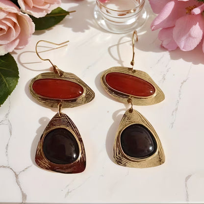 Vintage Resin Long Dangle Earrings with Ear Hooks, Versatile High-Grade Fashion Light Luxury