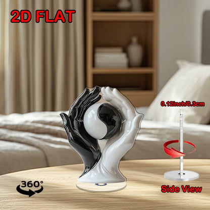 2D Flat, 2Dflat2D Flat Rotating Acrylic Desktop Decoration- Black and White Glossy Ceramic Yin Yang Handheld Ornament, 360 ° Rotating Base, No Power Required Meditation Home Office Relaxation and International Peace Day Decorations, 2D Flat