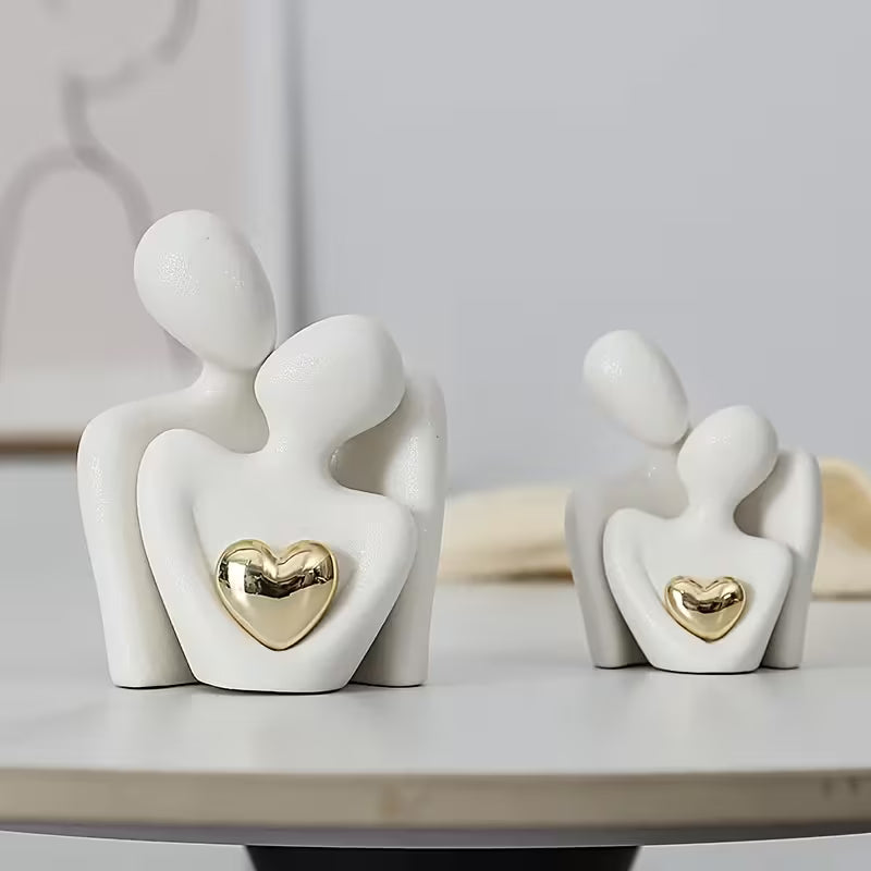 1pc/pair of modern elegant couple statues with Golden heart accents - showcasing beautiful love, resin material, perfect for Valentine's Day and holiday decorations, ideal for living room, bedroom, and hallway, romantic home decor | exquisite porcelain de