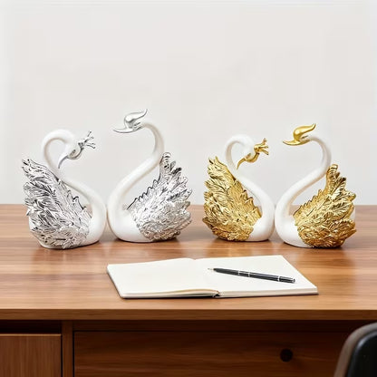 2pcs Handmade Swan Crown Sculpture Statue - Elegant Swan Neck & Crown Figure, Smooth Surface / Decor, Plastic/Resin Bookend for Shelf, Car Display - Christmas/Birthday Gift (Handmade Collectible)