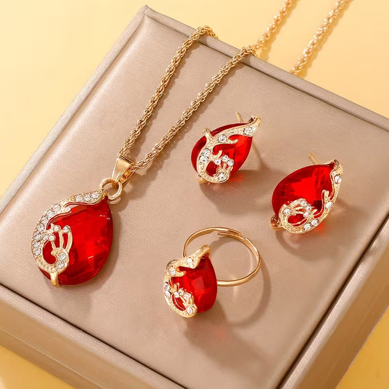 4pcs Ladies Fashion Drip Glass Rhinestone Jewelry Set